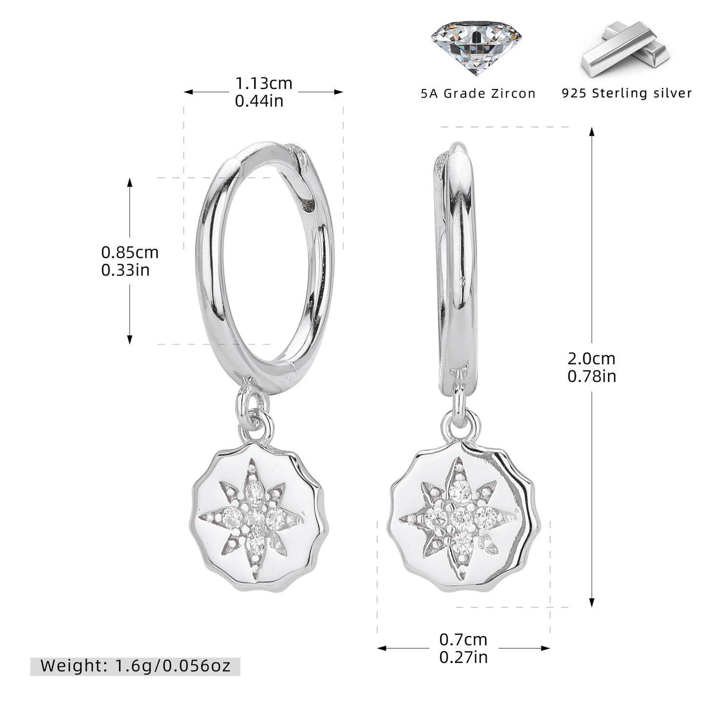 S925 新款耳墜時尚個性鑲鋯八芒星耳飾輕奢小眾高級感飾品