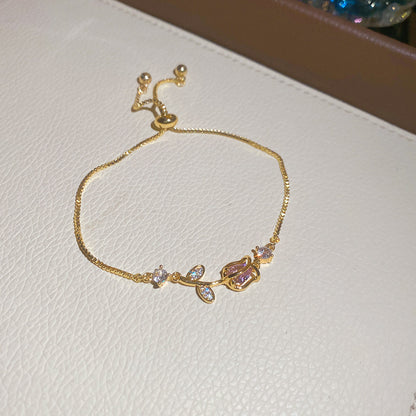 莫奈花園~超閃鋯石花朵圓形手鏈輕奢高級感精致手串甜美百搭手飾