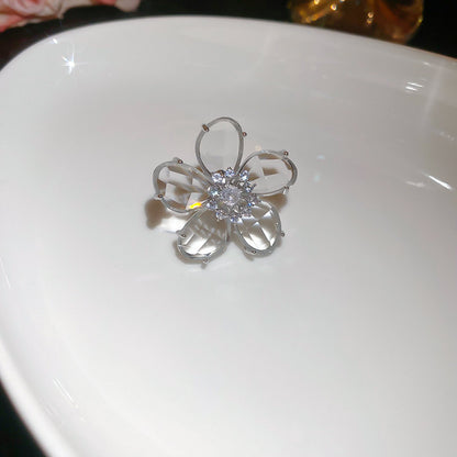 鋯石水晶花朵耳夾無耳洞耳骨夾時尚百搭耳環清新甜美簡約耳飾批發