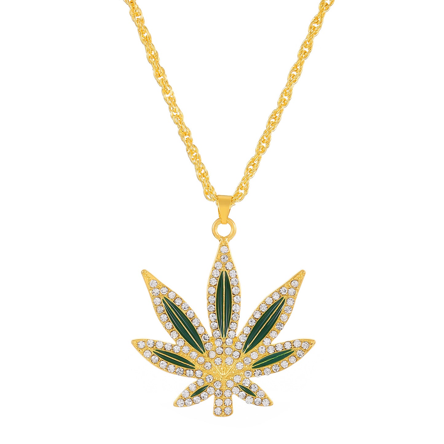 金屬楓葉樹葉鑲鑽項鍊