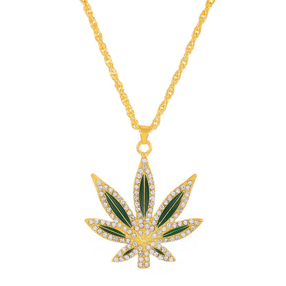 金屬楓葉樹葉鑲鑽項鍊