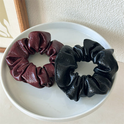 皮革大腸圈復古髮圈－皮質黑色款細節｜https://igowo.tw/
