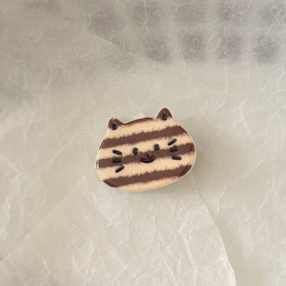 棕色格紋貓咪簡約髮夾