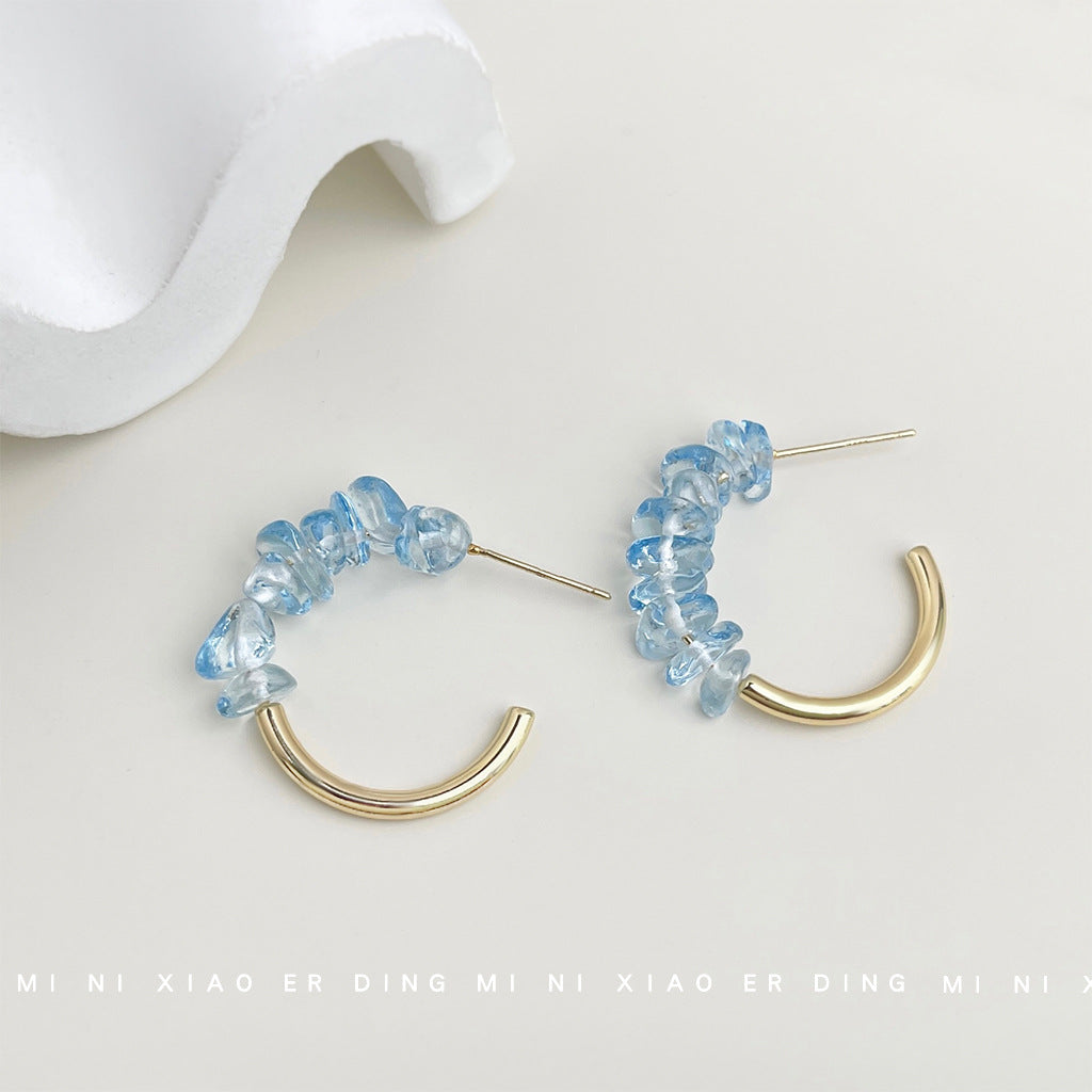 海藍寶水晶圓形耳環－商品主圖｜https://igowo.tw/