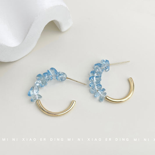 海藍寶水晶圓形耳環－商品主圖｜https://igowo.tw/
