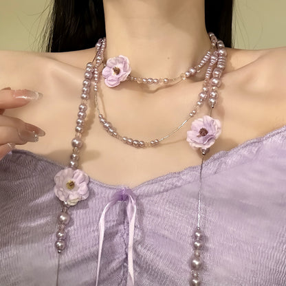 珍珠花朵多層復古項鍊－商品主圖｜https://igowo.tw/