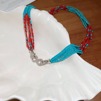 鑲鉆多層纏繞人造水晶款項鏈時尚森系小清新鎖骨鏈高級感氣質項飾