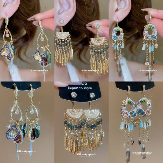 水晶鋯石流蘇鑲鑽耳鉤－商品主圖｜https://igowo.tw/