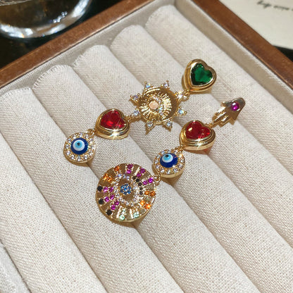 銀針鋯石愛心不對稱耳環中古vintage復古耳釘設計感小眾個性耳飾