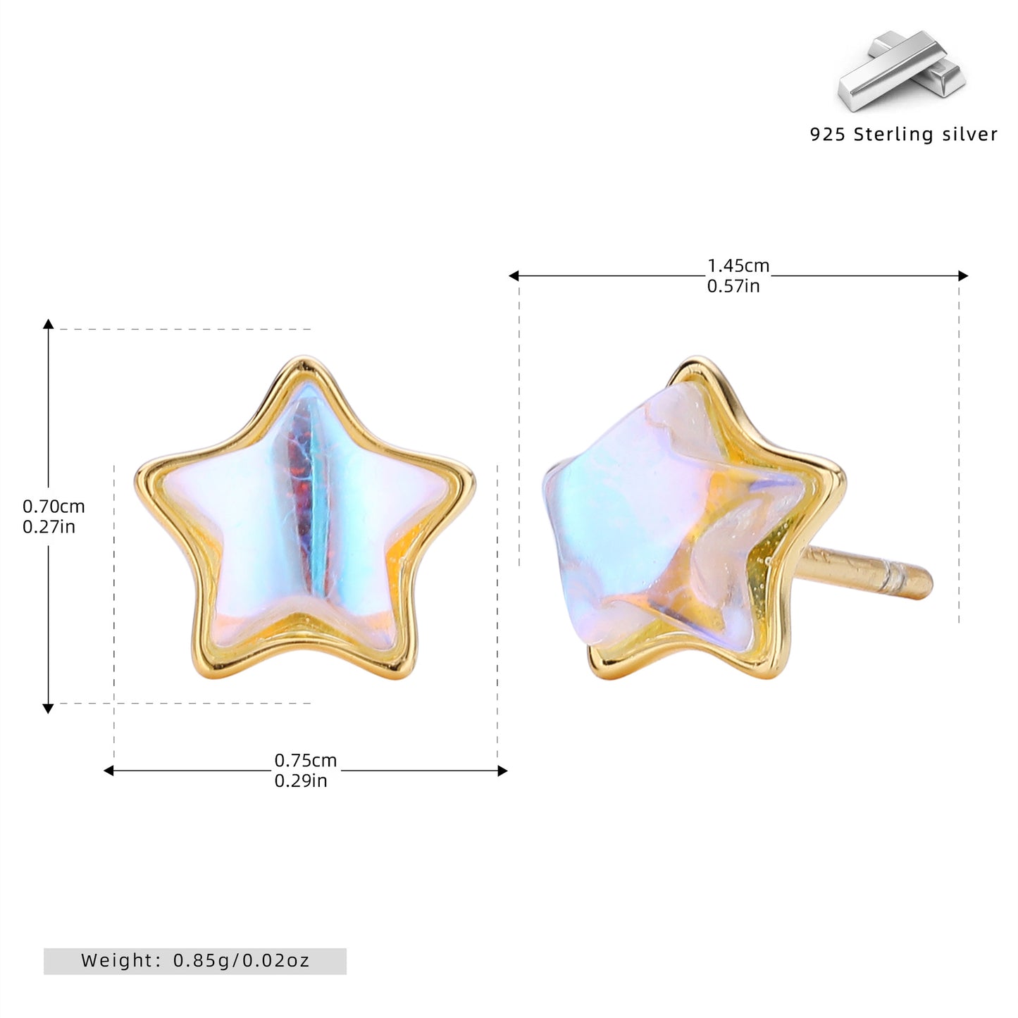S925 耳釘清新甜美鑲月光石星星耳飾輕奢高級感飾品