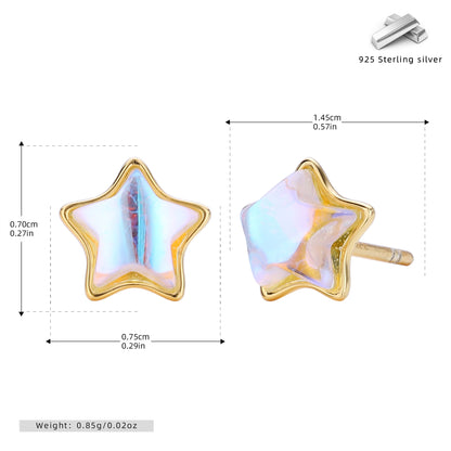 S925 耳釘清新甜美鑲月光石星星耳飾輕奢高級感飾品
