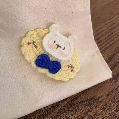 櫻桃卡通刺繡編織髮夾－紫色小兔子款細節｜https://igowo.tw/