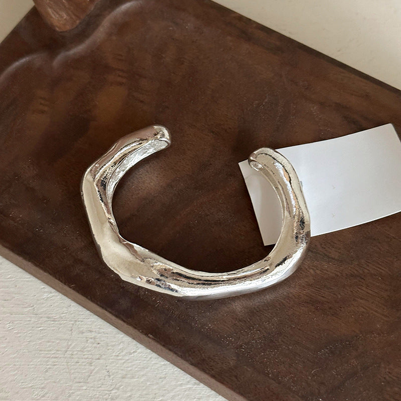 歐美寬版不規則金色開口臂環手鐲時尚個性夸張手飾小眾設計感飾品
