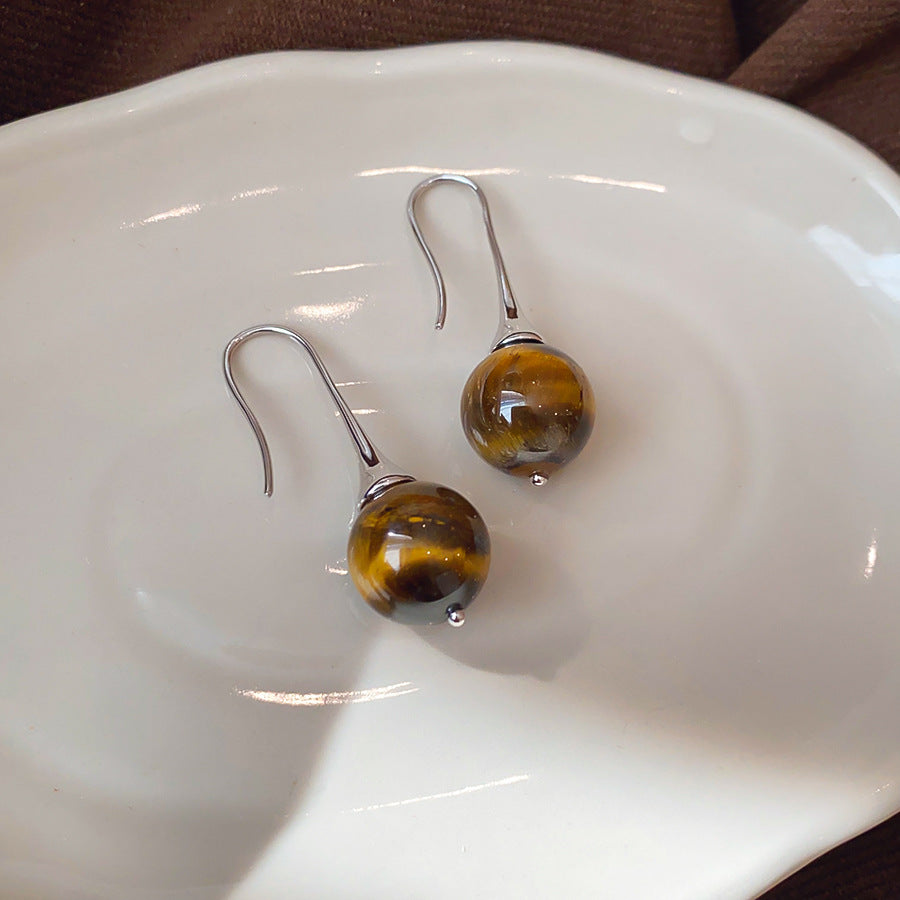棕色虎眼石垂墜耳環