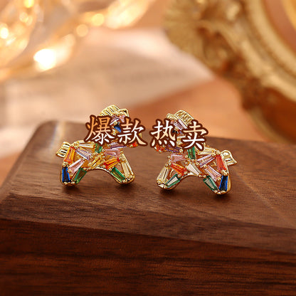 彩色水晶鋯石小馬耳釘