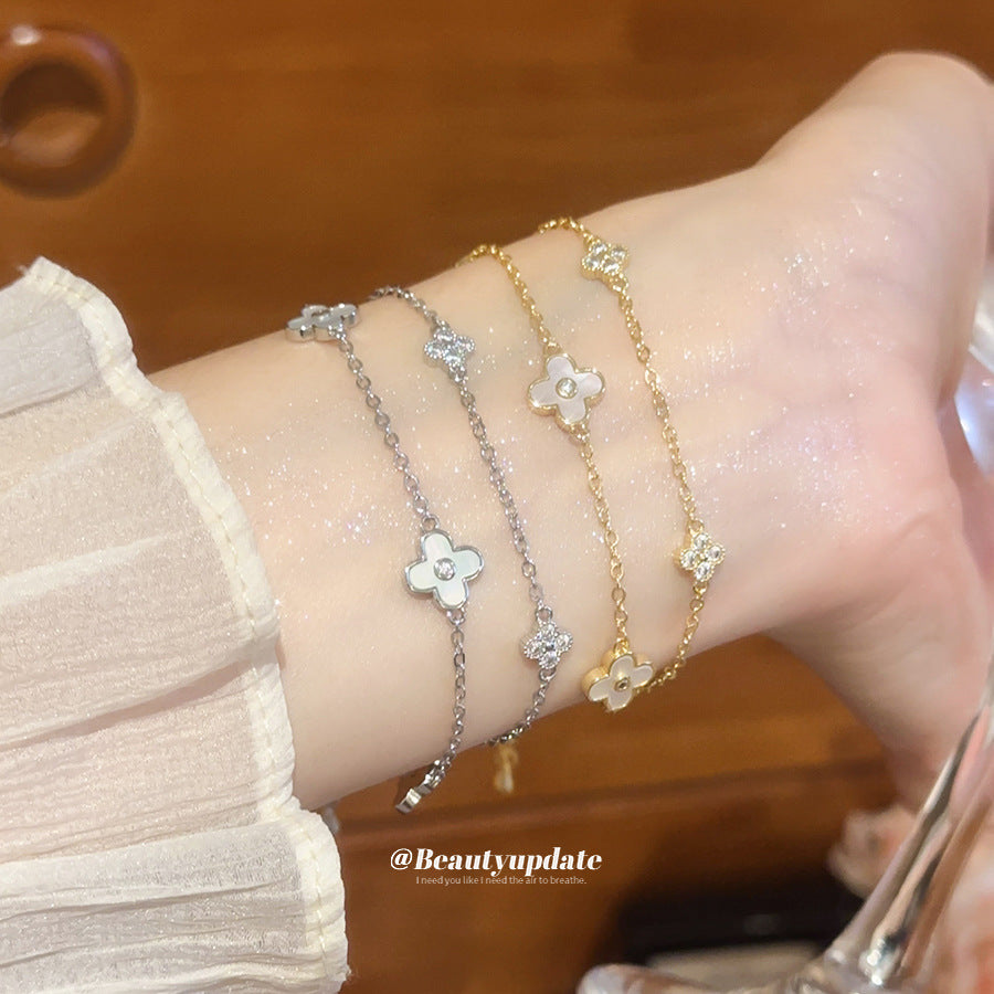 18K真金電鍍花朵可調節手鏈簡約時尚日常百搭手環輕奢高級感手飾