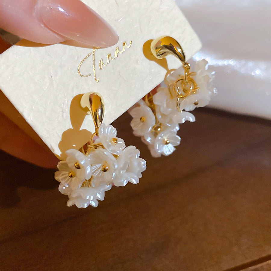 金色珍珠花朵電鍍耳釘