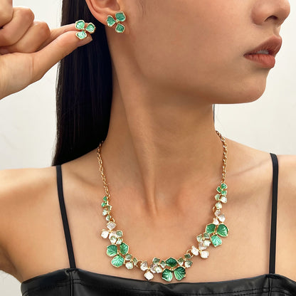 琺瑯幸運草項鍊耳環組－第二視角實拍｜https://igowo.tw/