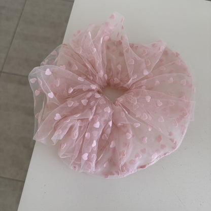 彩色網紗愛心髮圈
