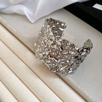 金屬不規則褶皺開口手鐲歐美跨境個性簡約氣質手環輕奢高級感手飾