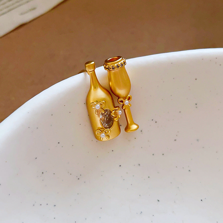 珍珠鋯石不對稱耳釘