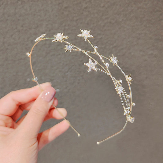 珍珠星星鑲鑽簡約髮箍－商品主圖｜https://igowo.tw/