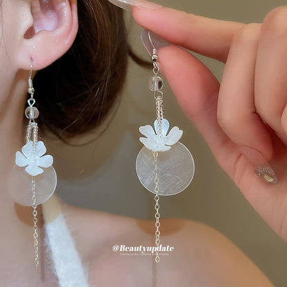 水晶貝殼花朵流蘇耳鉤－商品主圖｜https://igowo.tw/