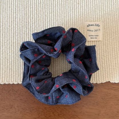 紅色布面波點髮圈
