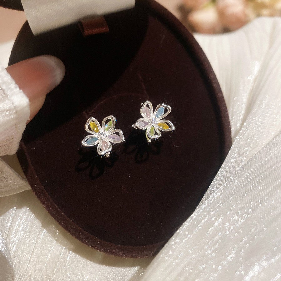 韓系ins風銀針鋯石花朵耳釘甜美優雅日常通勤耳環輕奢高級感耳飾
