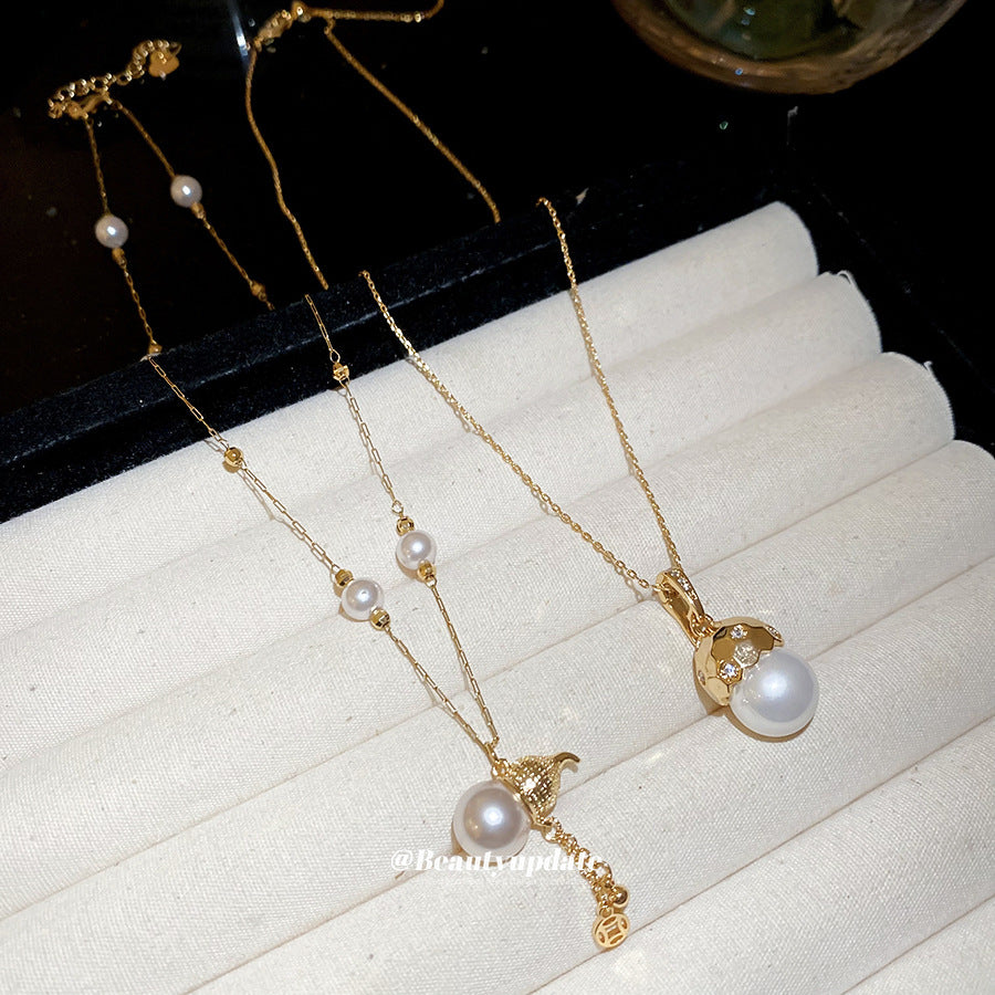 金色珍珠鋯石電鍍項鍊－項鍊-金色款實拍｜https://igowo.tw/