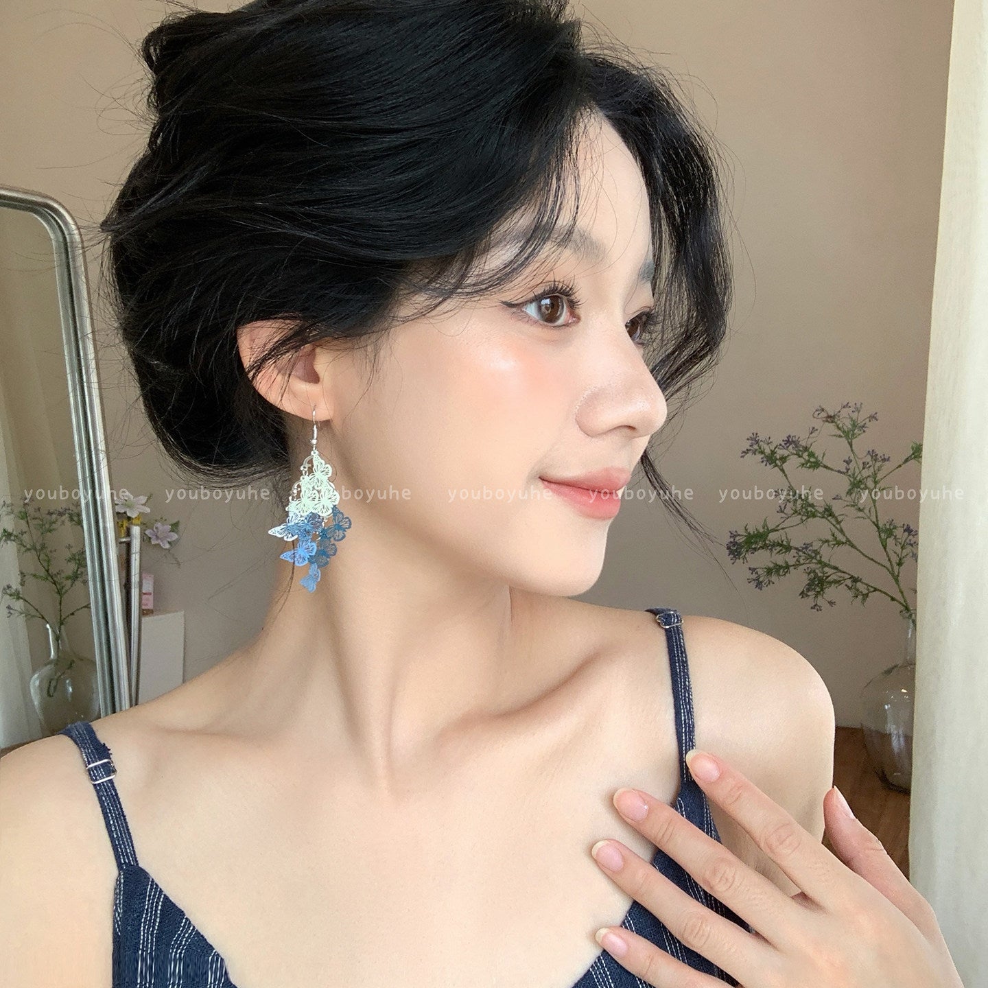 超仙鏤空蝴蝶流蘇耳環
