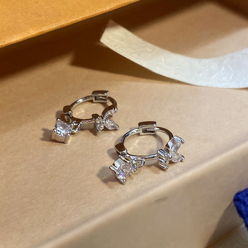 韓系超閃微鑲鋯石蝴蝶耳扣輕奢高級感冷淡風耳環百搭獨特氣質耳飾