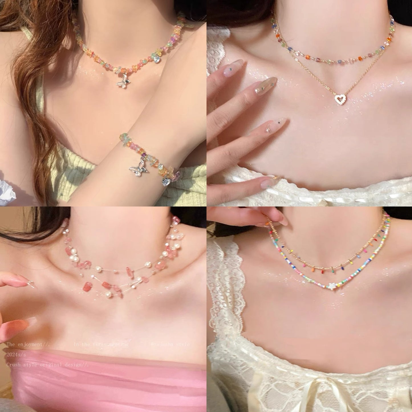 鋯石蝴蝶愛心鑲鑽項鍊－3#項鍊-彩色-款式一款實拍｜https://igowo.tw/