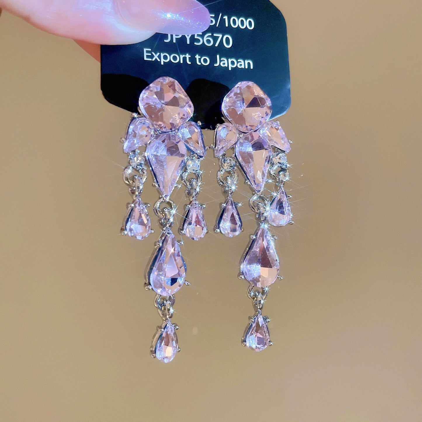 銀針鑲鉆幾何水滴流蘇耳環歐美跨境超閃氣質耳釘輕奢高級感耳飾女