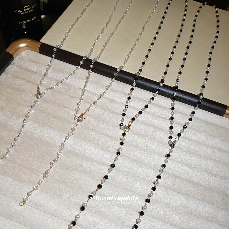 水晶串珠項鍊－項鍊-金色-黑色-單層款實拍｜https://igowo.tw/