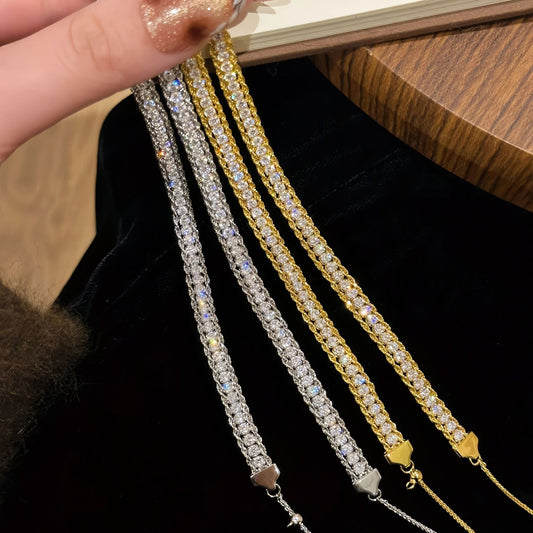 韓系ins鋯石蛇形手鏈輕奢氣質小眾百搭手環輕奢高級感通勤手飾女