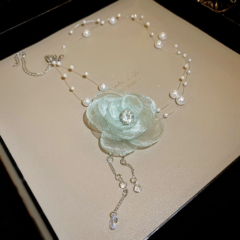 春夏ins風超仙花朵珍珠耳環項鏈甜美清新鎖骨鏈韓系百搭首飾套裝
