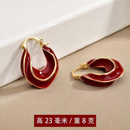 復古紅琺瑯簡約耳扣