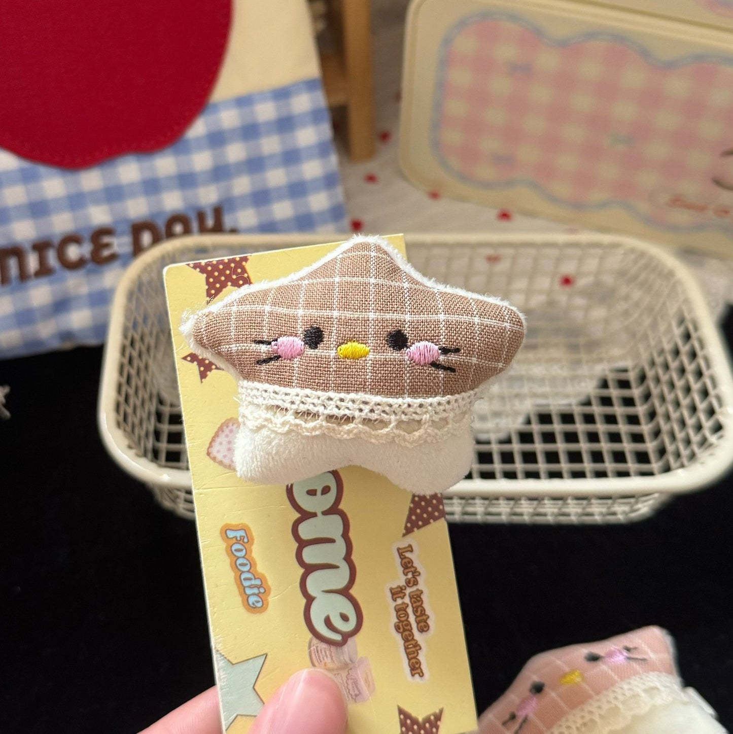 棕色布面貓咪星星髮夾
