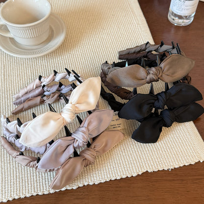 布面蝴蝶結髮箍－香檳色款細節｜https://igowo.tw/