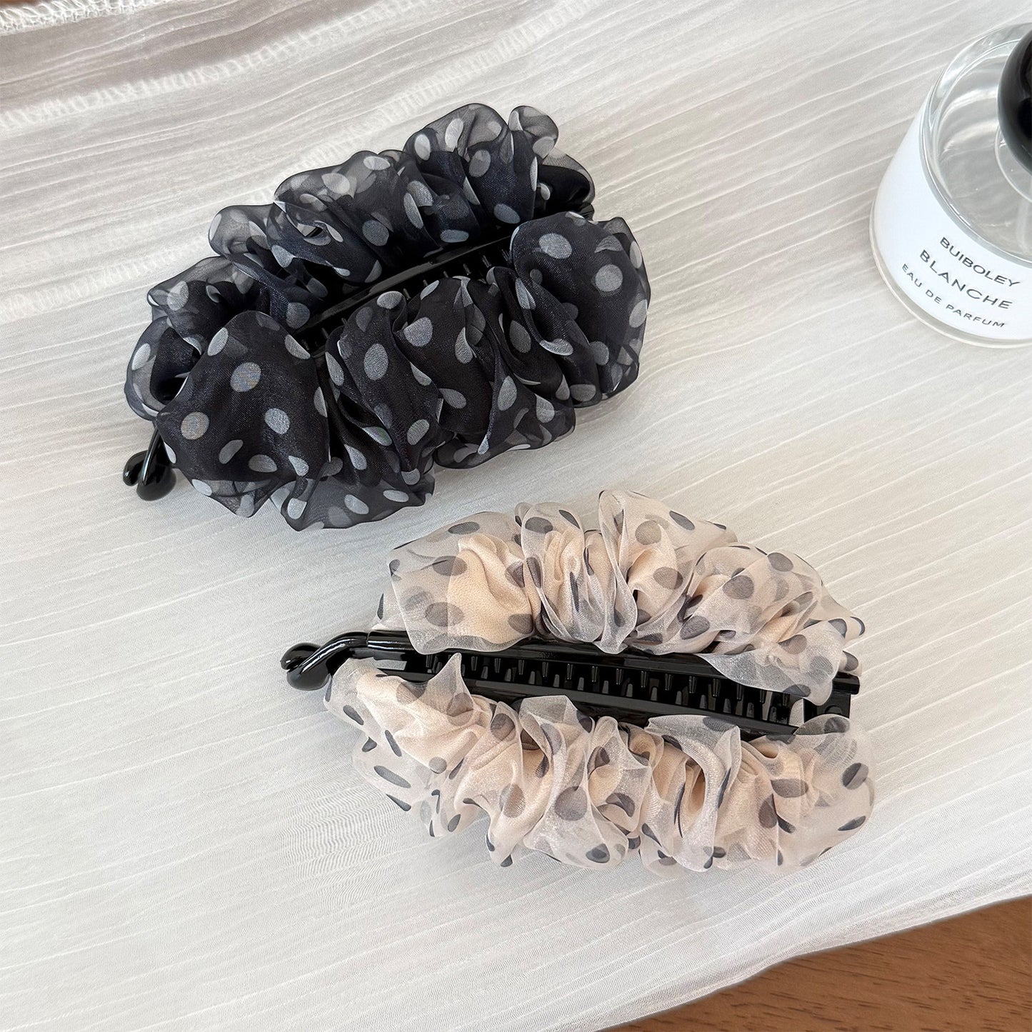 網紗波點簡約髮夾－商品主圖｜https://igowo.tw/
