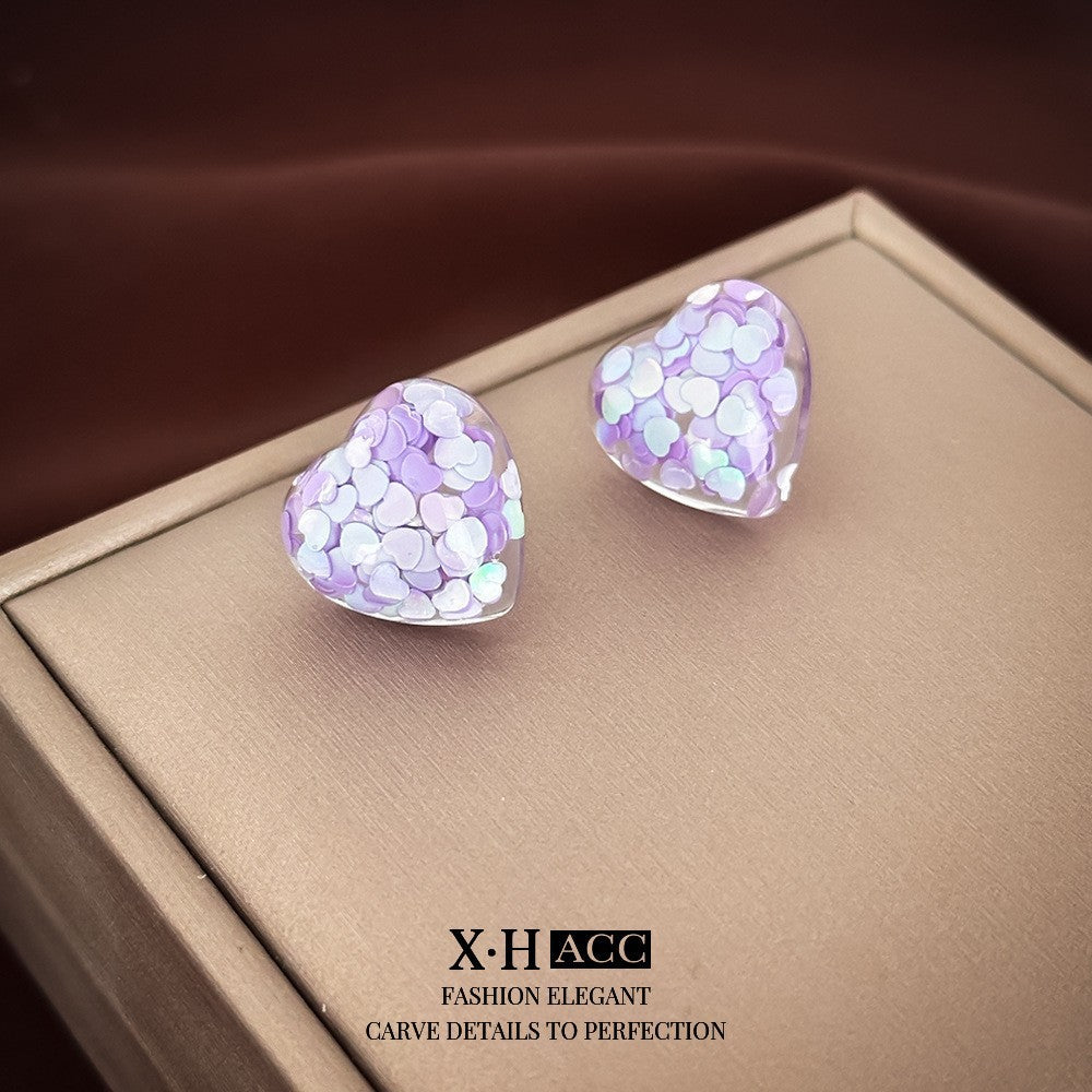 紫色珍珠花朵鑲鑽耳釘－細節特寫40｜https://igowo.tw/