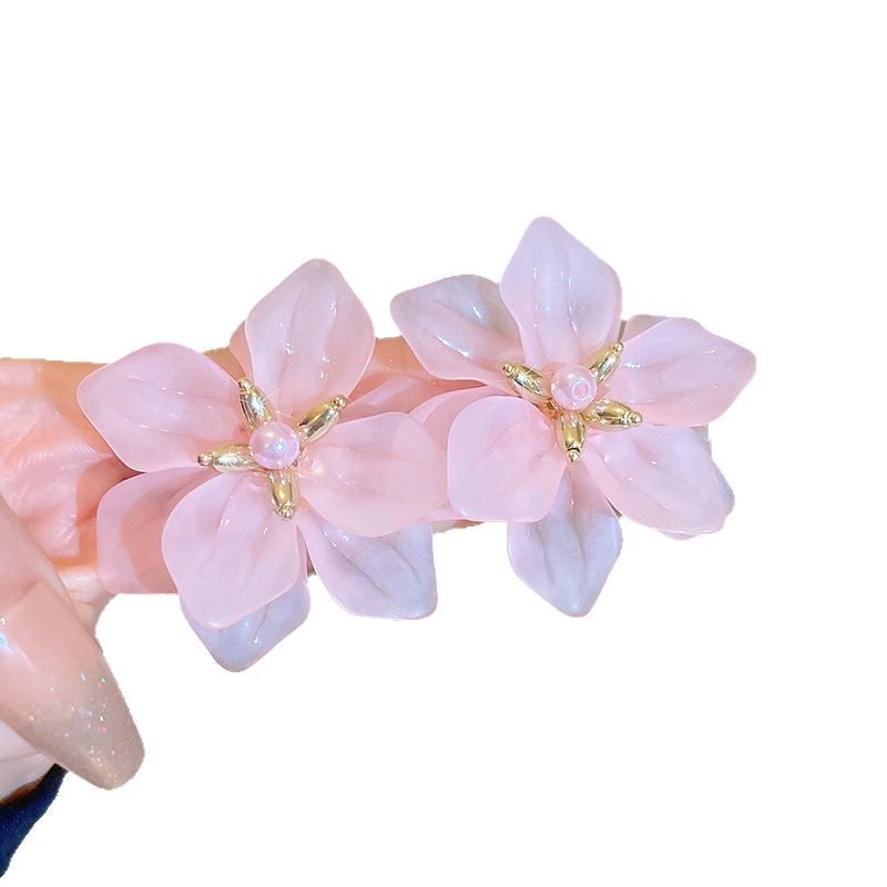 銀針花朵網紗流蘇耳釘清新甜美海邊度假風耳環時尚百搭氛圍感耳飾