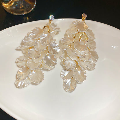 銀針貝殼樹葉流蘇耳環歐美個性氣質耳釘高級感百搭耳飾設計感小眾