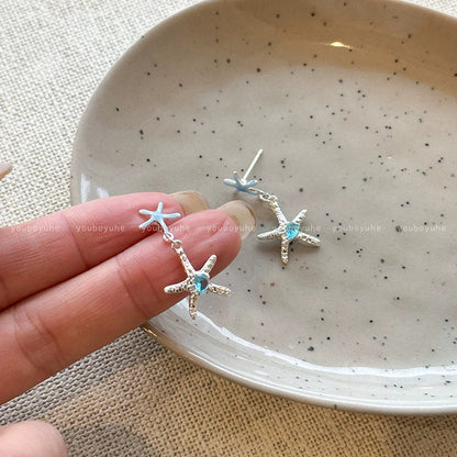 藍色鋯石海星流蘇耳釘