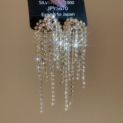 銀針超閃鑲鉆煙花流蘇耳環時尚優雅氣質耳釘耳墜輕奢高級感耳飾女