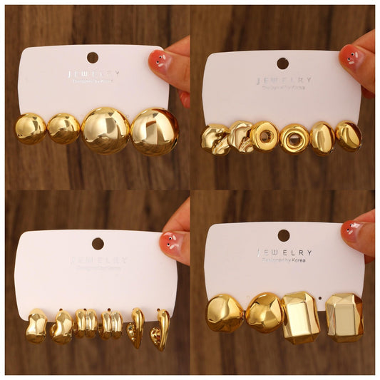 金色圓圈誇張耳環套組－商品主圖｜https://igowo.tw/
