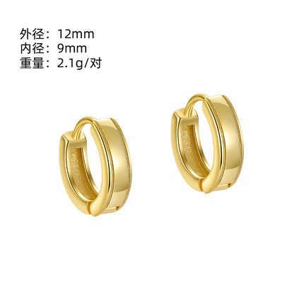 S925 光面素圈耳環高級感簡約冷淡風氣質時尚百搭耳圈耳扣耳飾