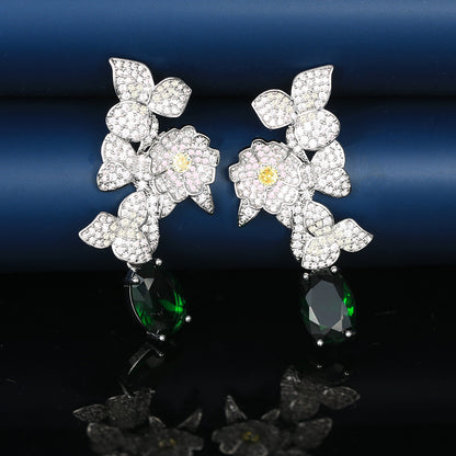 S925鋯石花朵微鑲耳墜