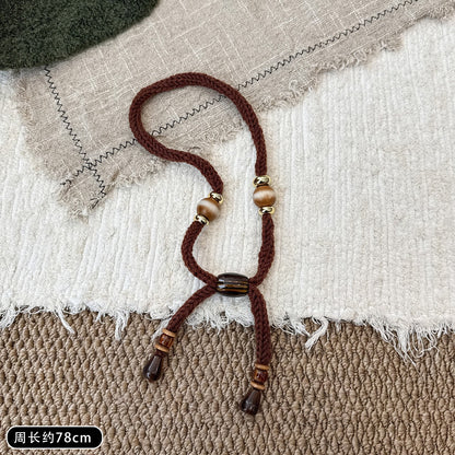美拉德復古亞克力布藝抽拉式絲巾項鏈小眾高級感毛衣鏈秋冬項飾女
